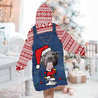 Denim Bib Style Christmas Is Better With My Dog Gift For Dog Lovers - Upload Your Dog Picture - Wearable Blanket Hoodie