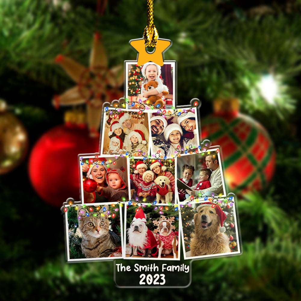 Family Best Moments On Christmas Tree Shape - Upload Your Photos - Personalized Custom Shape Acrylic Ornament