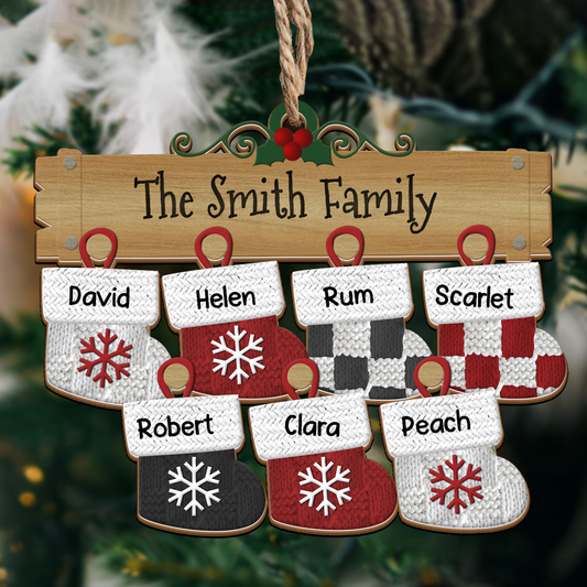 Family Christmas Stocks Name Your Family Best Memories Ever - Custom Shape Wood Ornament - 1 Layered Wood Ornament