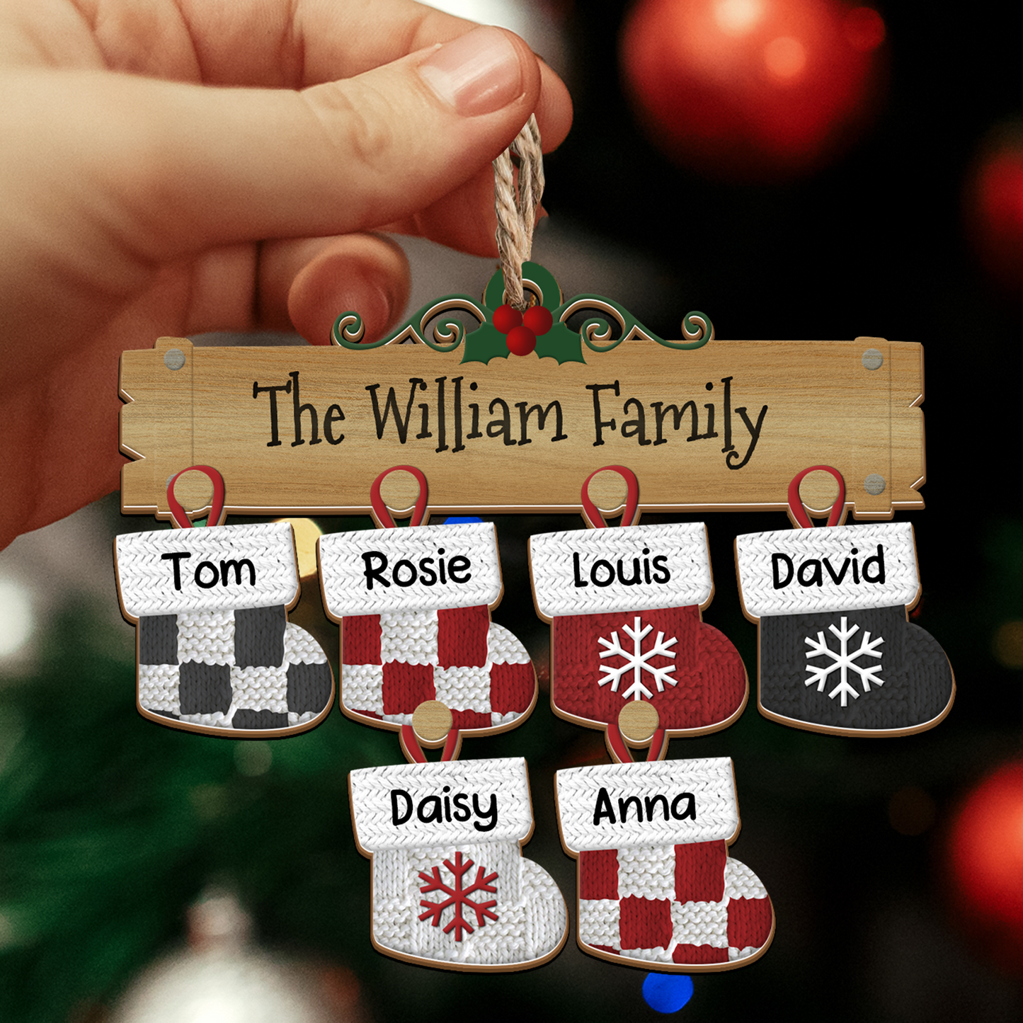 Family Christmas Stocks Name Your Family Best Memories Ever - Custom Shape Wood Ornament - 1 Layered Wood Ornament