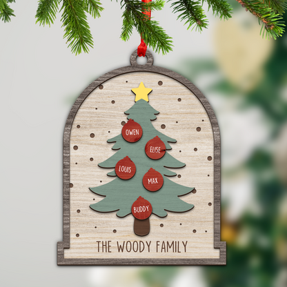 Family Christmas Tree Happy Holiday - Custom Shape Wood Ornament - Wood Ornament 2 Layered