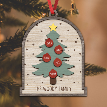 Family Christmas Tree Happy Holiday - Custom Shape Wood Ornament - Wood Ornament 2 Layered