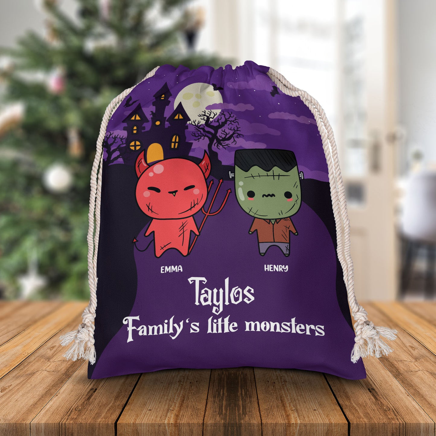 Family Little Monster Halloween Bag - Personalized Custom Trick or Treat Sack