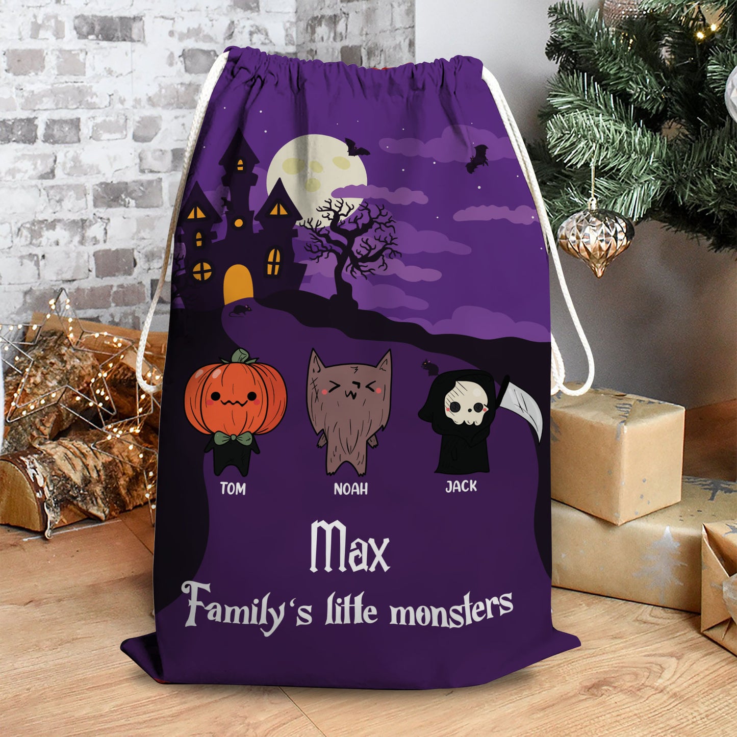 Family Little Monster Halloween Bag - Personalized Custom Trick or Treat Sack