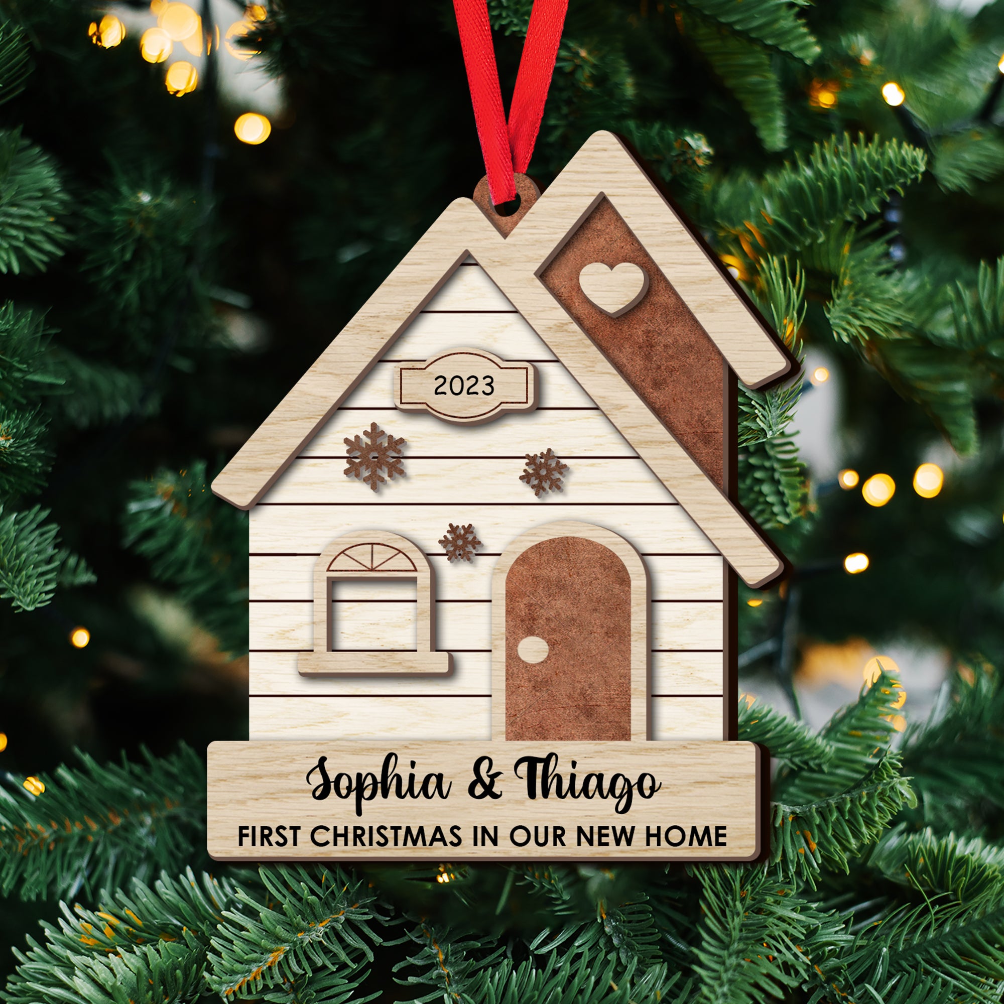 First Christmas In Our New Home Couple Christmas Ornament - Custom Shape Wood Ornament - Wood Ornament 2 Layered