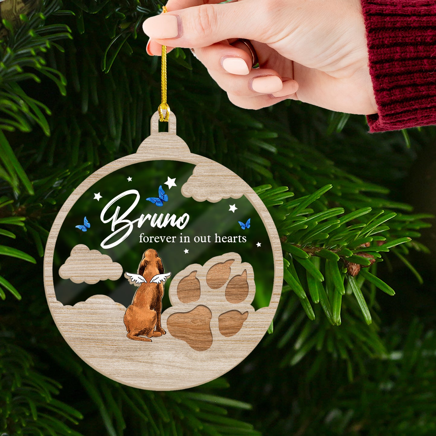 Für immer in meinem Herzen, Weihnachtsbaumschmuck, Gedenkgeschenk für Hunde, individuelle Form, Holz- und Acrylschmuck 