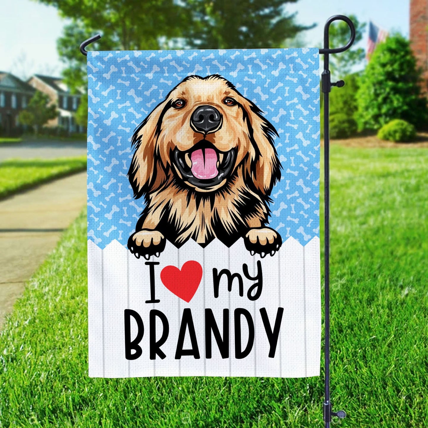 Personalisierte I Love My Dogs Gartenflagge, Lustige wechselnde Hunde