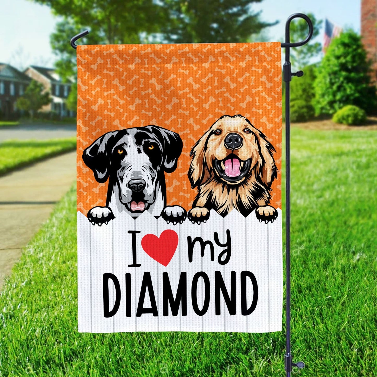 Personalisierte I Love My Dogs Gartenflagge, Lustige wechselnde Hunde