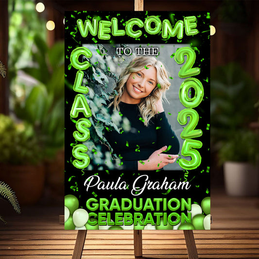 Bubble Styles Class Of 2025 - Graduation Party Welcome Sign - Custom Photo Grad Party Sign - Personalized Graduation Decoration