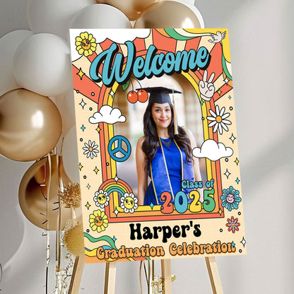 Retro Class Of 2025 - Graduation Party Welcome Sign - Custom Photo Grad Party Sign - Personalized Graduation Decoration