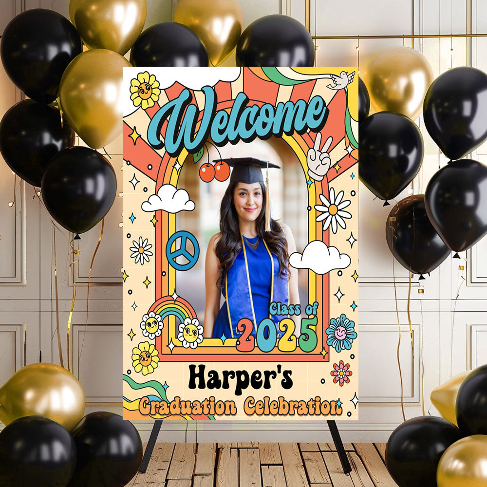 Retro Class Of 2025 - Graduation Party Welcome Sign - Custom Photo Grad Party Sign - Personalized Graduation Decoration