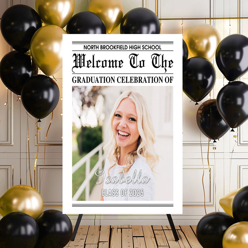 Newspaper Styles Class Of 2025 - Graduation Party Welcome Sign - Custom Photo Grad Party Sign - Personalized Graduation Decoration