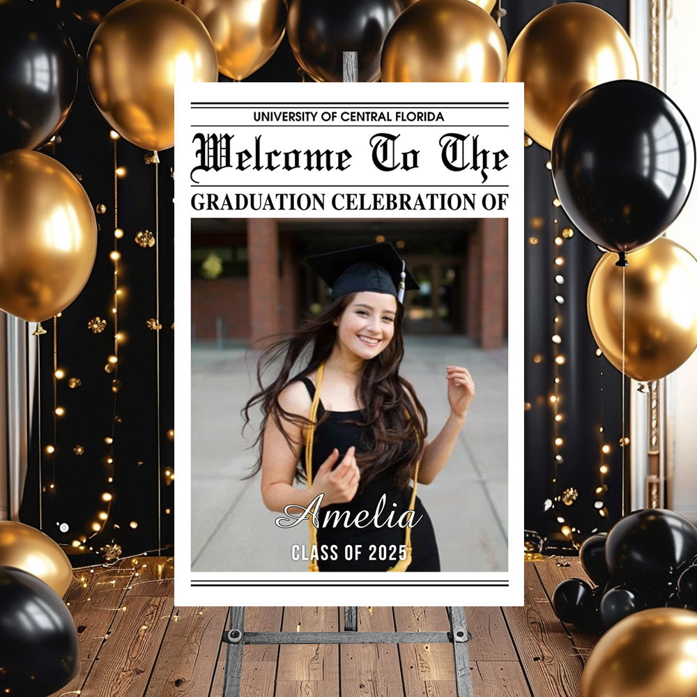 Newspaper Styles Class Of 2025 - Graduation Party Welcome Sign - Custom Photo Grad Party Sign - Personalized Graduation Decoration