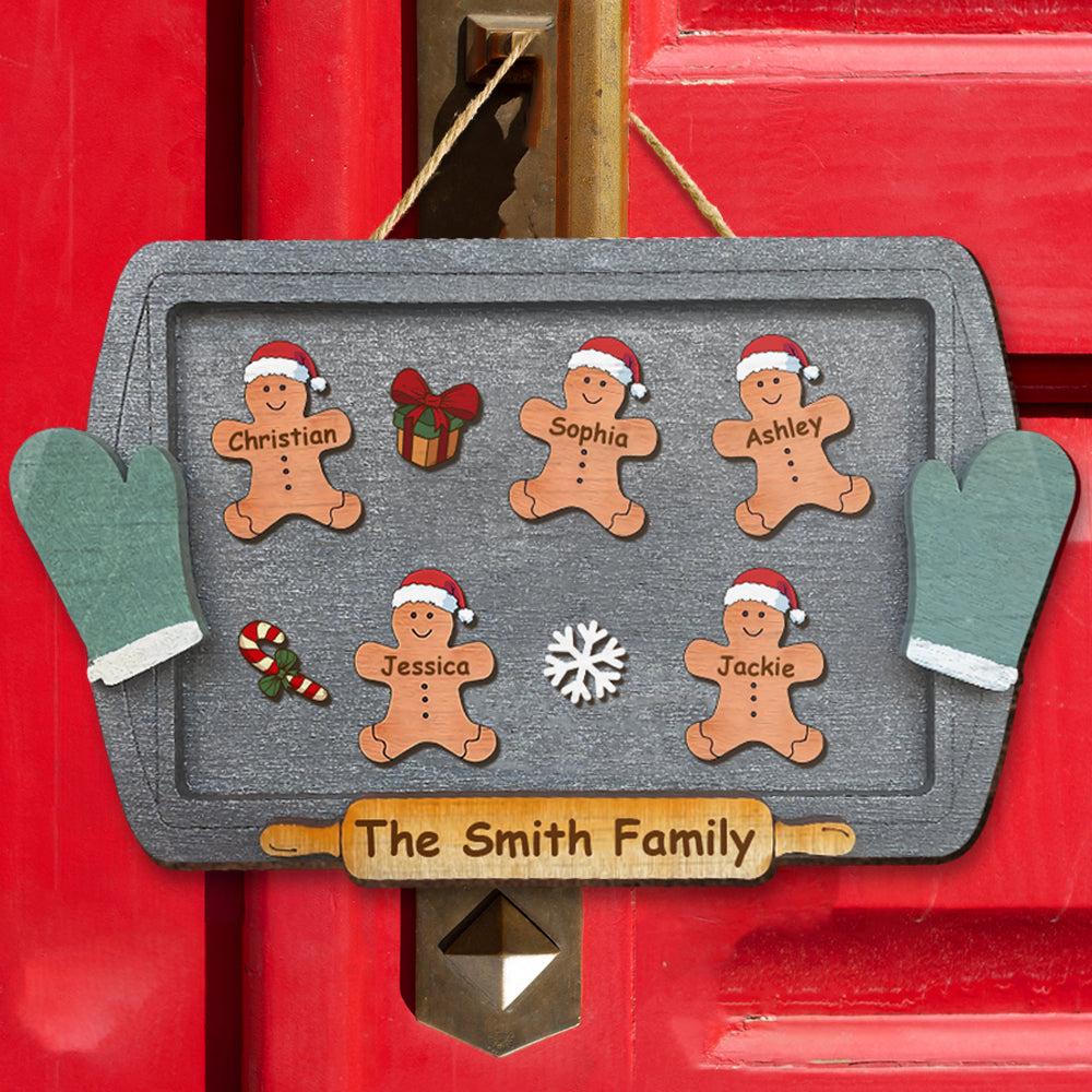 Gingerbread Family Funny Gift For Family On Christmas Holiday - Personalized Shaped Door Sign