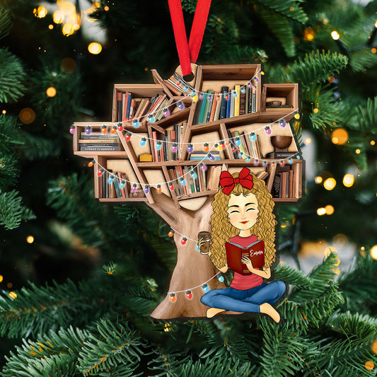 Girls Love Book Tree A Wonderful Season Christmas Ornament For Book Lovers - Custom Shape Wood Ornament - 1 Layered Wood Ornament