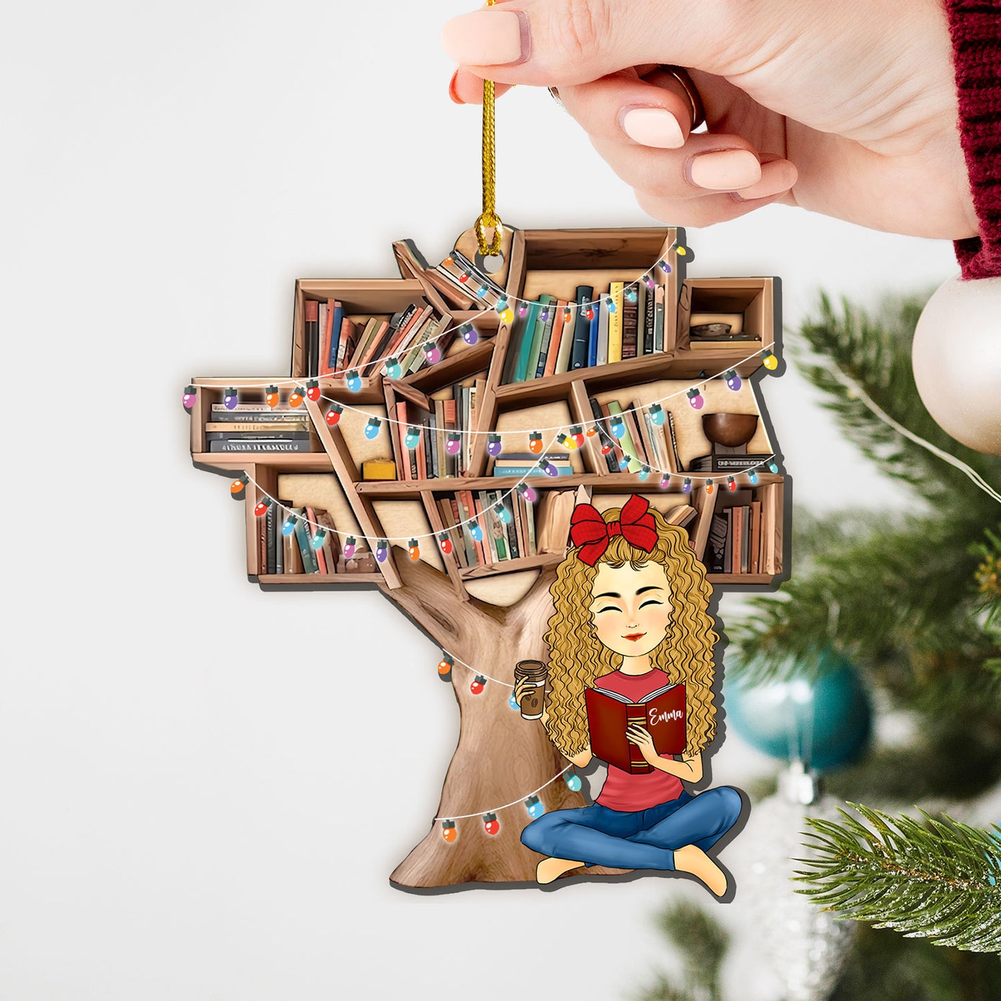 Girls Love Book Tree – Weihnachtsschmuck „Eine wunderbare Jahreszeit“ für Buchliebhaber – Holzschmuck in individueller Form – 1 Lagen-Holzschmuck 