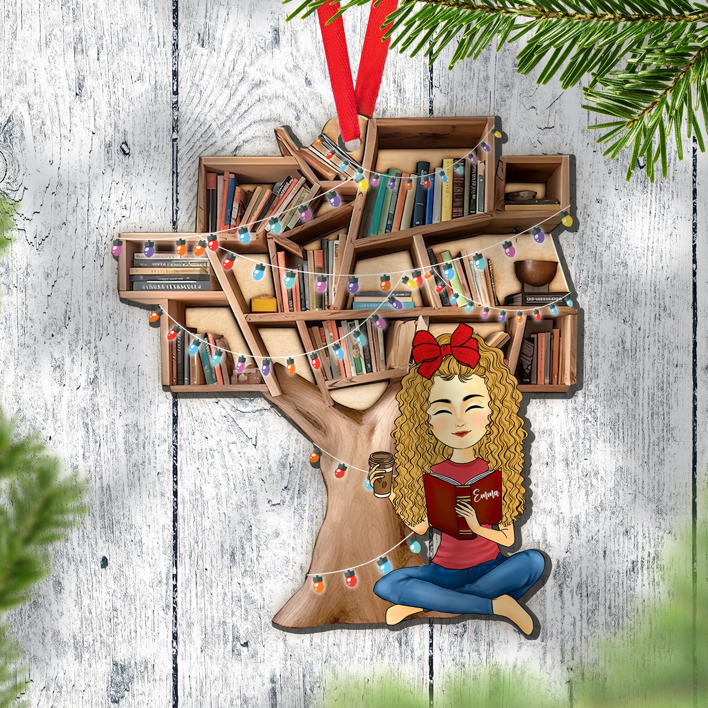 Girls Love Book Tree – Weihnachtsschmuck „Eine wunderbare Jahreszeit“ für Buchliebhaber – Holzschmuck in individueller Form – 1 Lagen-Holzschmuck 