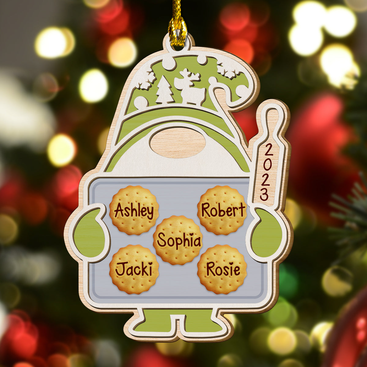 Gnome Bake Cookies With Family Names For This Christmas - Custom Shape Wood Ornament - Wood Ornament 2 Layered