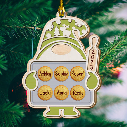 Gnome Bake Cookies With Family Names For This Christmas - Custom Shape Wood Ornament - Wood Ornament 2 Layered