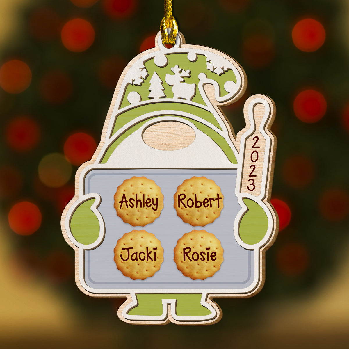 Gnome Bake Cookies With Family Names For This Christmas - Custom Shape Wood Ornament - Wood Ornament 2 Layered