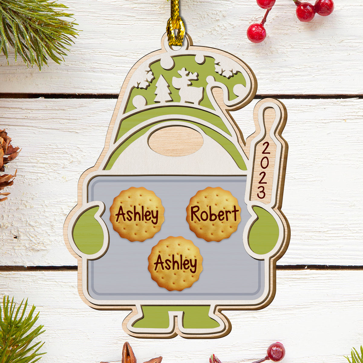 Gnome Bake Cookies With Family Names For This Christmas - Custom Shape Wood Ornament - Wood Ornament 2 Layered