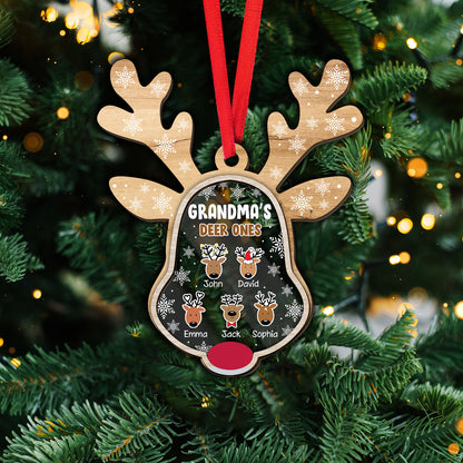 Grandma Deer One Baby Reindeer Grandkids Christmas Ornament - Custom Shape Wood and Acrylic Ornament