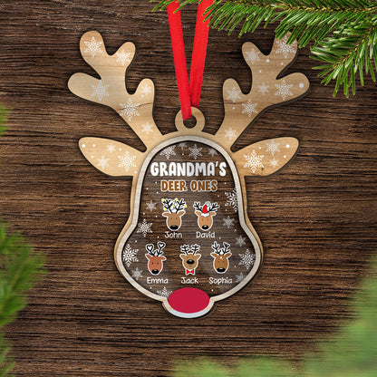 Grandma Deer One Baby Reindeer Grandkids Christmas Ornament - Custom Shape Wood and Acrylic Ornament