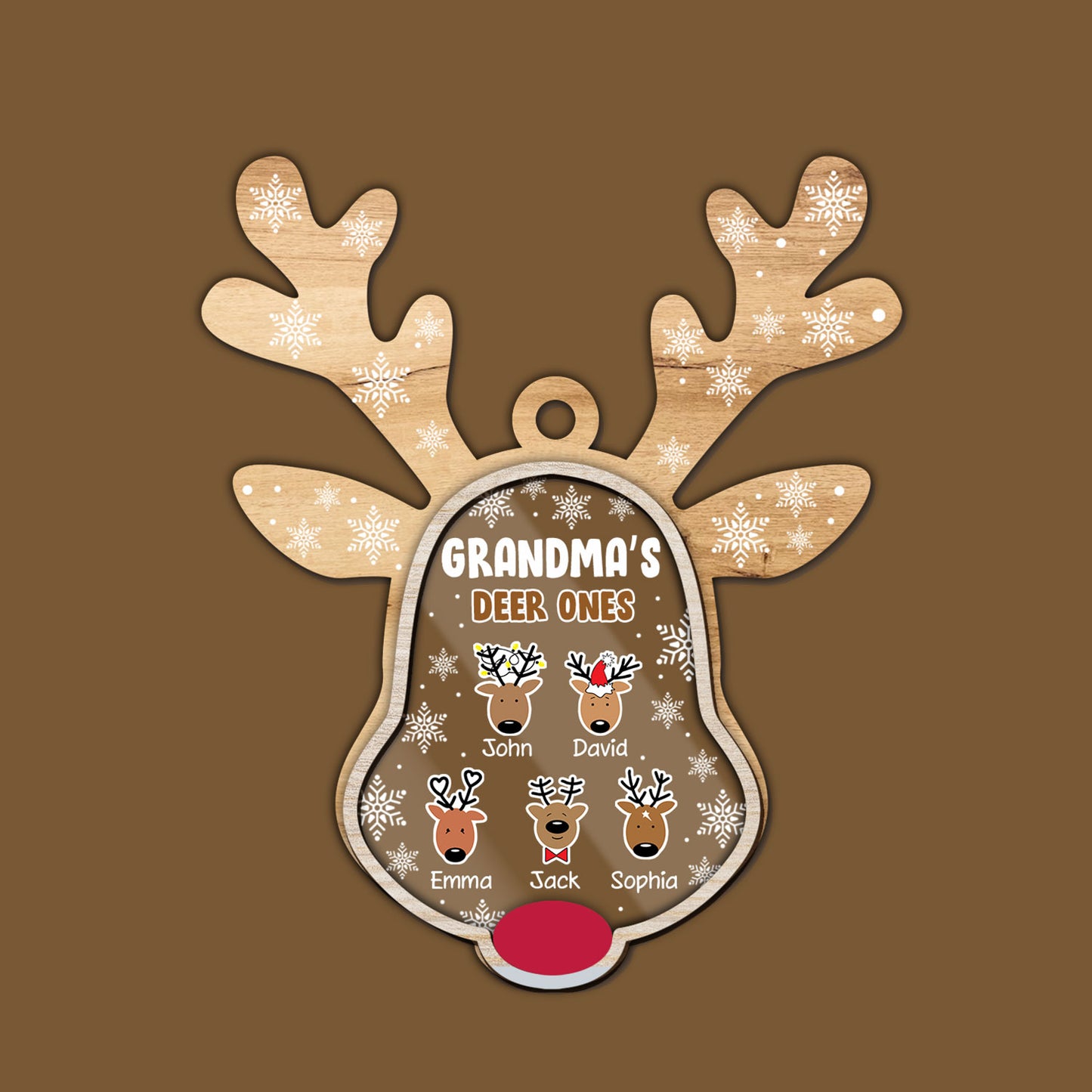 Grandma Deer One Baby Reindeer Grandkids Christmas Ornament - Custom Shape Wood and Acrylic Ornament