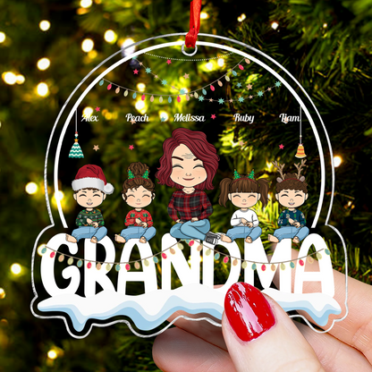 Oma mit ihren Kindern an Weihnachten, das beste Geschenk für Nana – personalisiertes Acrylornament in individueller Form 