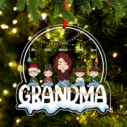 Oma mit ihren Kindern an Weihnachten, das beste Geschenk für Nana – personalisiertes Acrylornament in individueller Form 