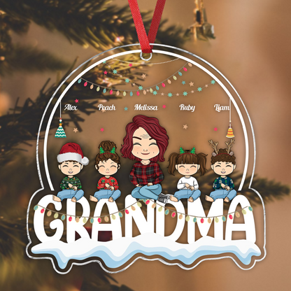 Oma mit ihren Kindern an Weihnachten, das beste Geschenk für Nana – personalisiertes Acrylornament in individueller Form 