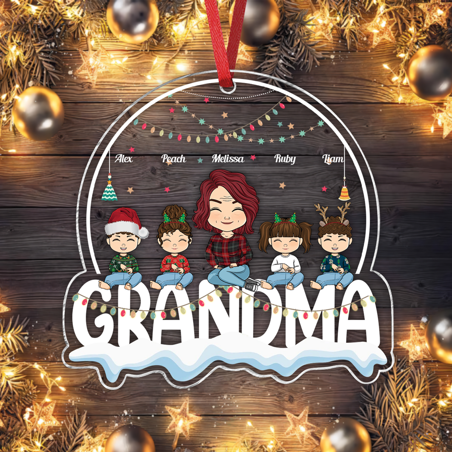 Oma mit ihren Kindern an Weihnachten, das beste Geschenk für Nana – personalisiertes Acrylornament in individueller Form 