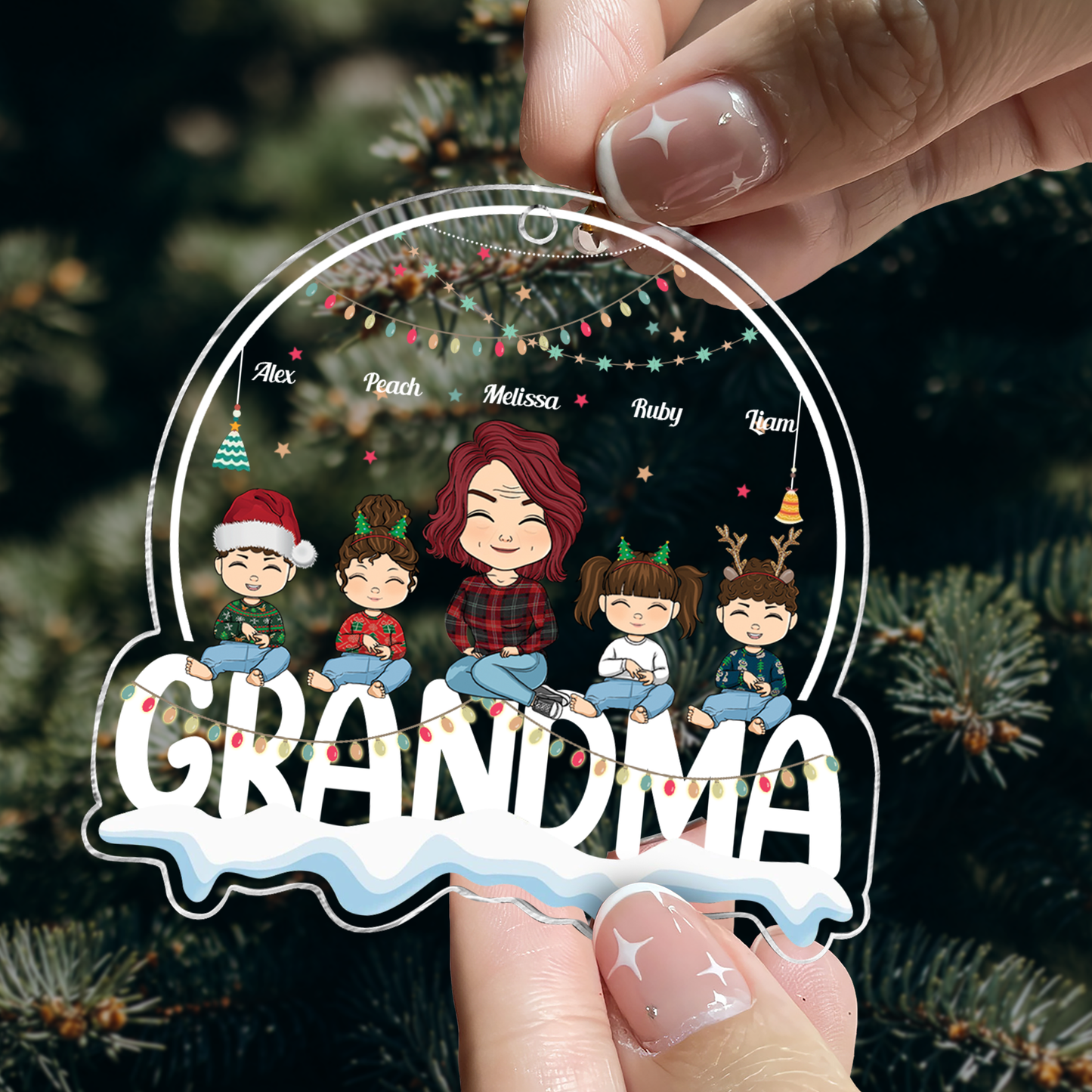 Oma mit ihren Kindern an Weihnachten, das beste Geschenk für Nana – personalisiertes Acrylornament in individueller Form 