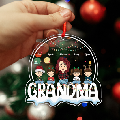 Oma mit ihren Kindern an Weihnachten, das beste Geschenk für Nana – personalisiertes Acrylornament in individueller Form 