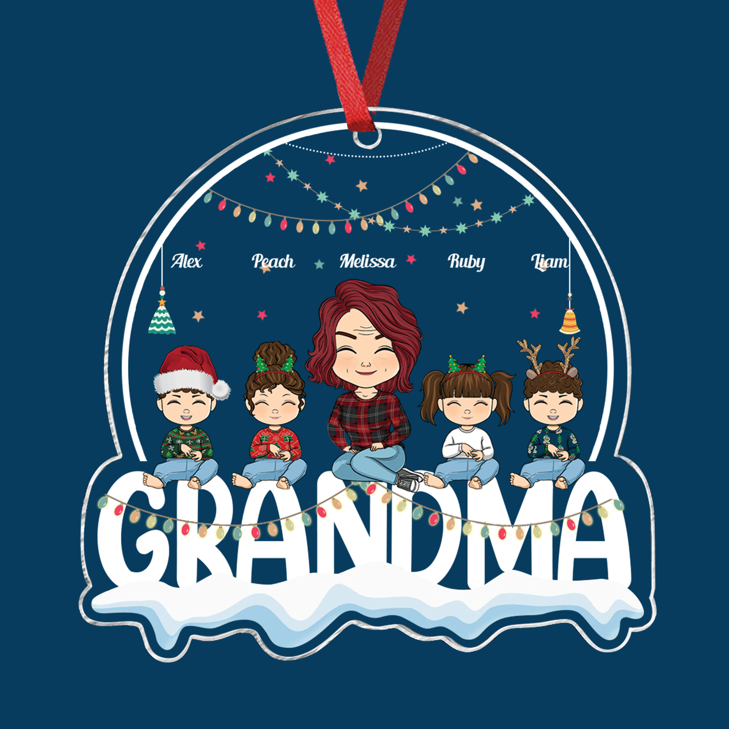 Oma mit ihren Kindern an Weihnachten, das beste Geschenk für Nana – personalisiertes Acrylornament in individueller Form 