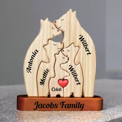 Personalisierte Holzbärenfamilie - Puzzle Holzbärenfamilie - Holzschnitzereien für Haustiere - Geschenk zum Muttertag