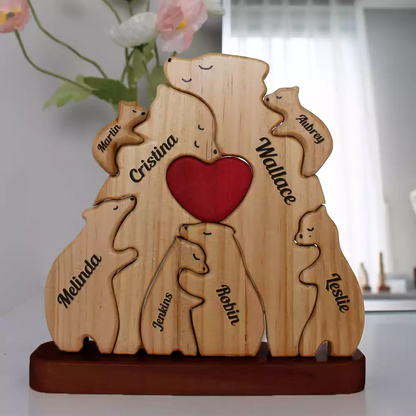 Personalisierte Holzbärenfamilie - Puzzle Holzbärenfamilie - Holzschnitzereien für Haustiere - Geschenk zum Muttertag