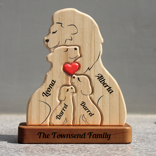 Personalisierte Löwenfamilie aus Holz - Puzzle Holzfamilie - Holzschnitzereien für Haustiere