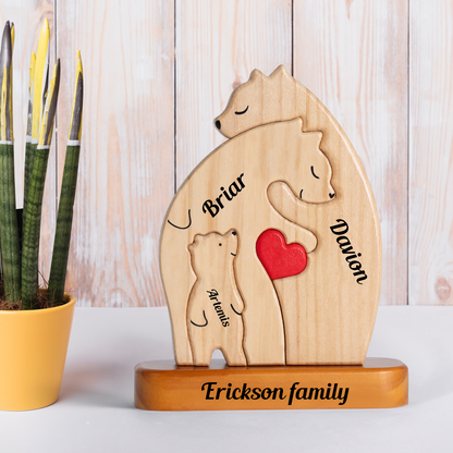 Personalized Wooden Bears Colors Family With Family Name Couple Wooden - Puzzle Wooden Bears Family - Wooden Pet Carvings