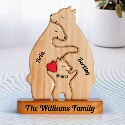 Das Holzfamilienpuzzle Personalisierte Holzbärenfamilie - Puzzle Holzbärenfamilie - Holzschnitzereien für Haustiere