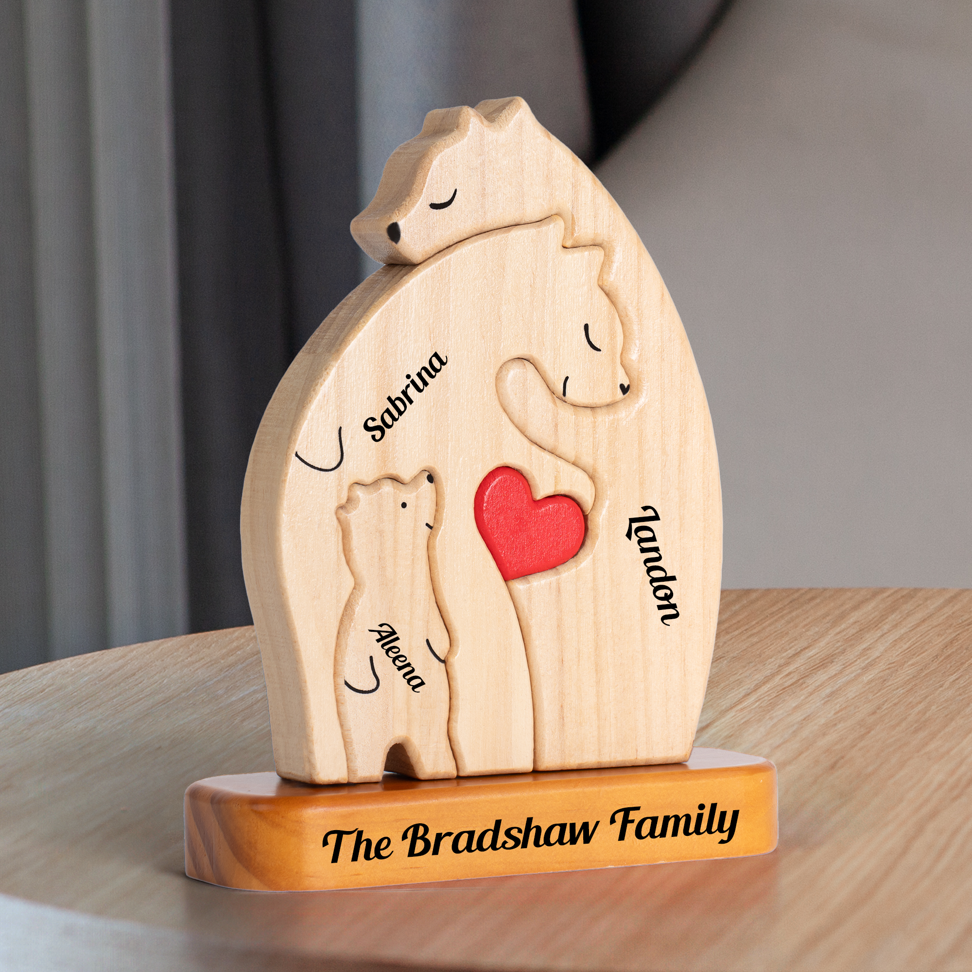 Personalized Wooden Bears Colors Family With Family Name Couple Wooden - Puzzle Wooden Bears Family - Wooden Pet Carvings