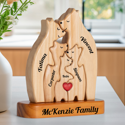 Personalisierte Holzbärenfamilie in voller Größe - Puzzle Holzbärenfamilie - Holzschnitzereien für Haustiere