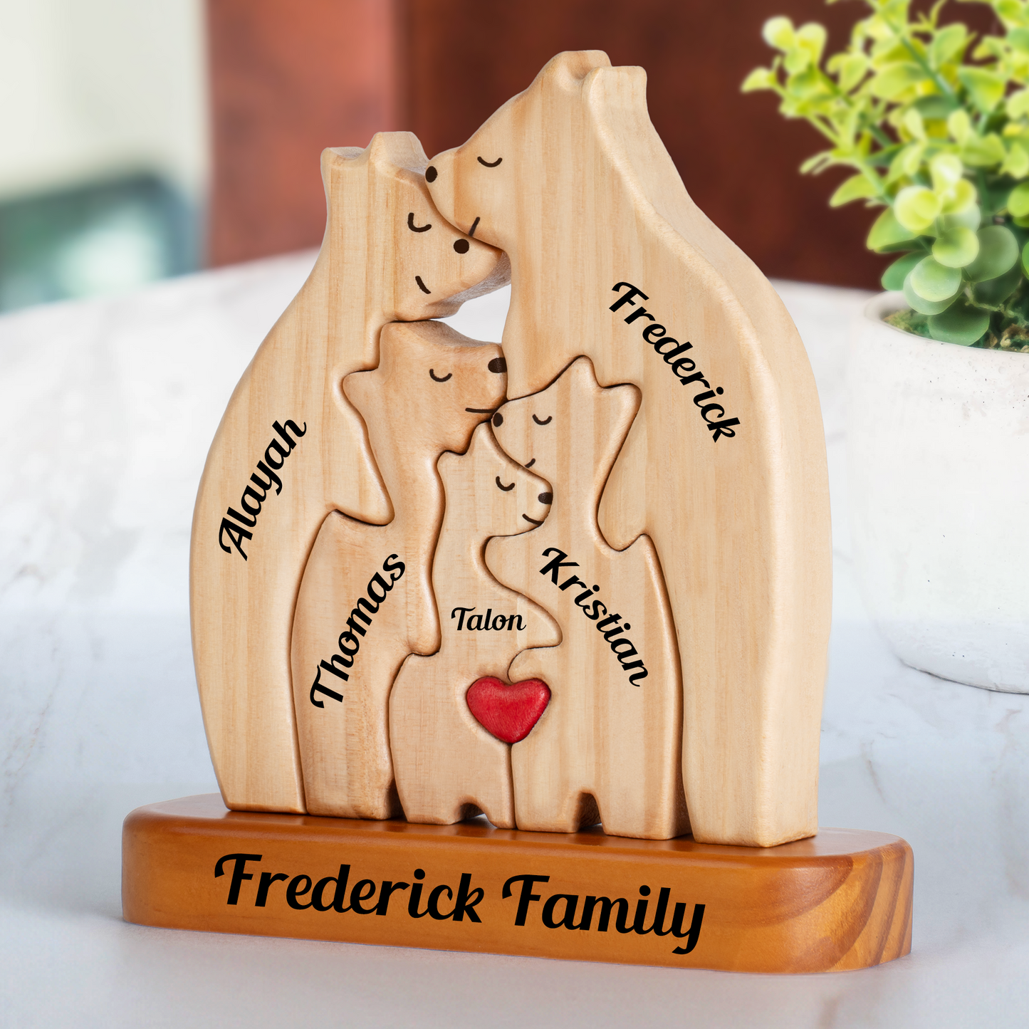 Personalisierte Holzbärenfamilie Standard und Großgröße - Puzzle Holzbärenfamilie - Holzschnitzereien für Haustiere