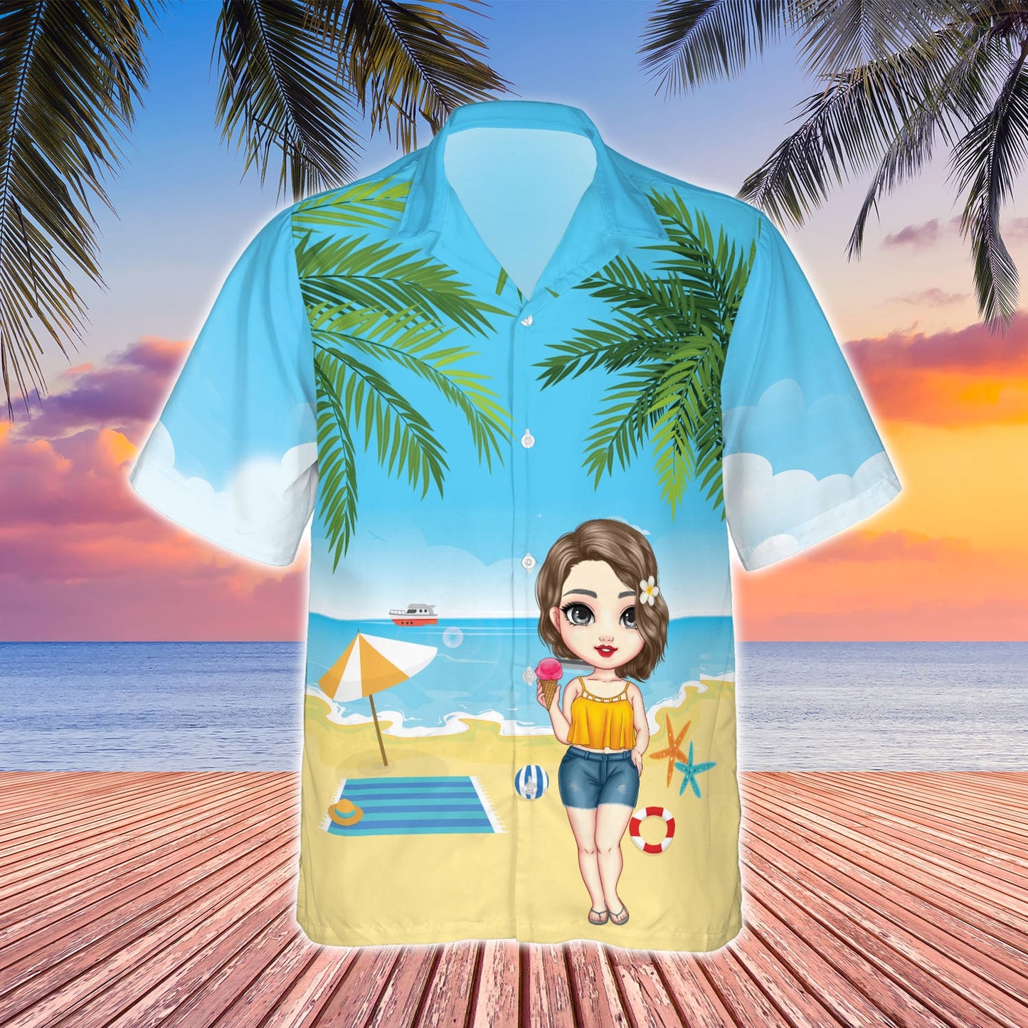 Personalized Cute Beach Girl Hawaiian Shirt, Summer Vacation 2023