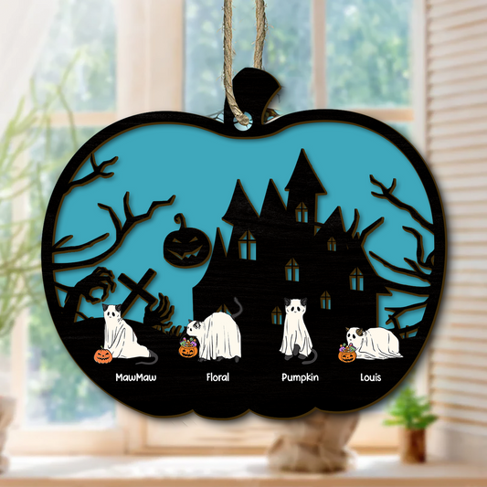 Halloween Cat Ghost Cute Boo Pumpkin Season - Personalized Custom Suncatcher Ornament