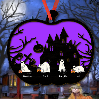 Halloween Cat Ghost Cute Boo Pumpkin Season - Personalized Custom Suncatcher Ornament