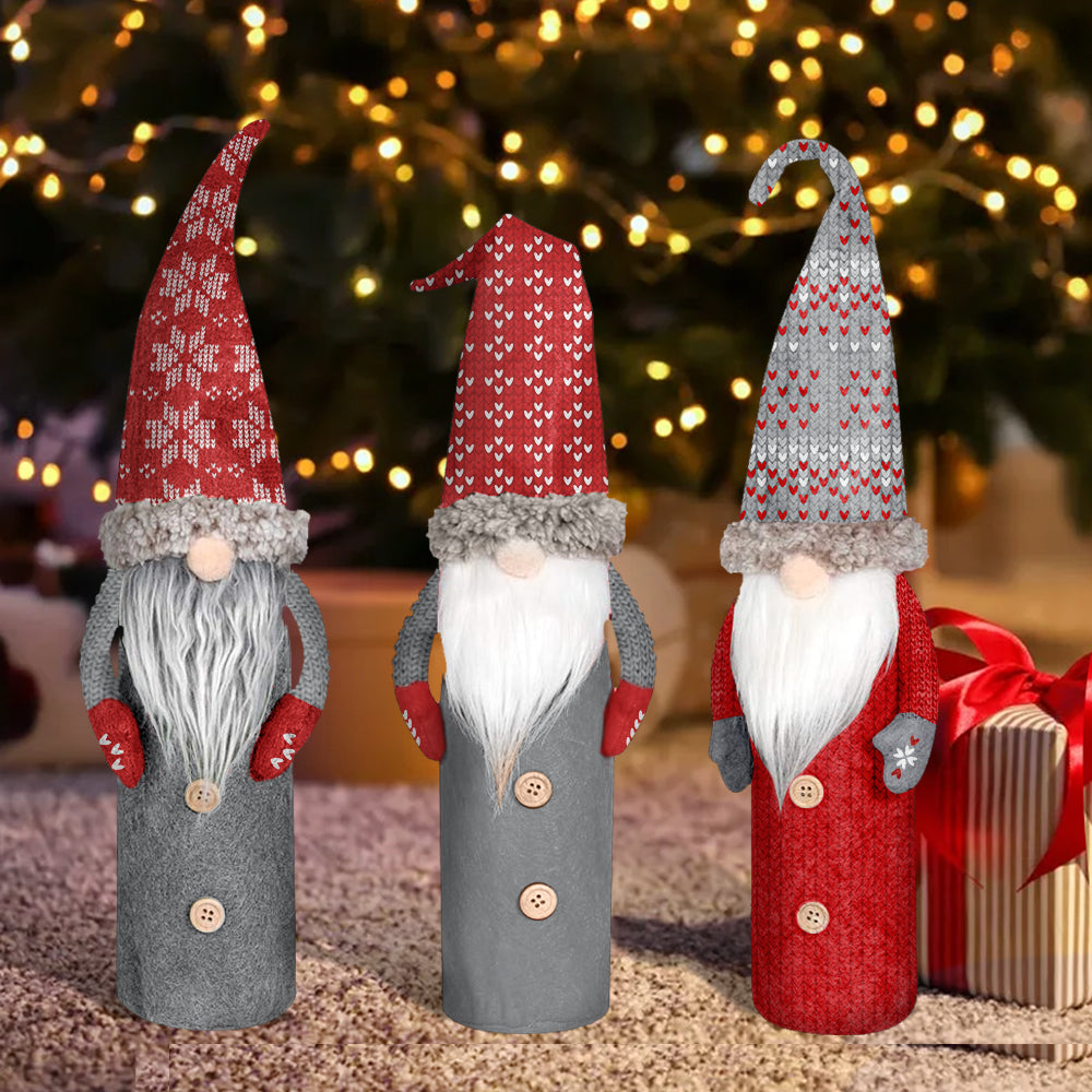 Handmade Swedish Tomte Gnomes Wine Bottle Toppers Santa Claus Bottle Bags - Wine Bottle Cover