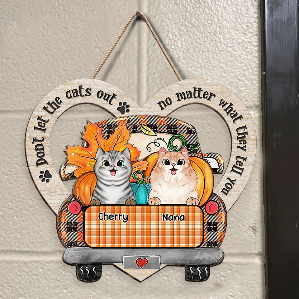 Happy Fall Dont Let The Cats Out Custom Cat Breeds Family Gift - Personalized Shaped Door Sign