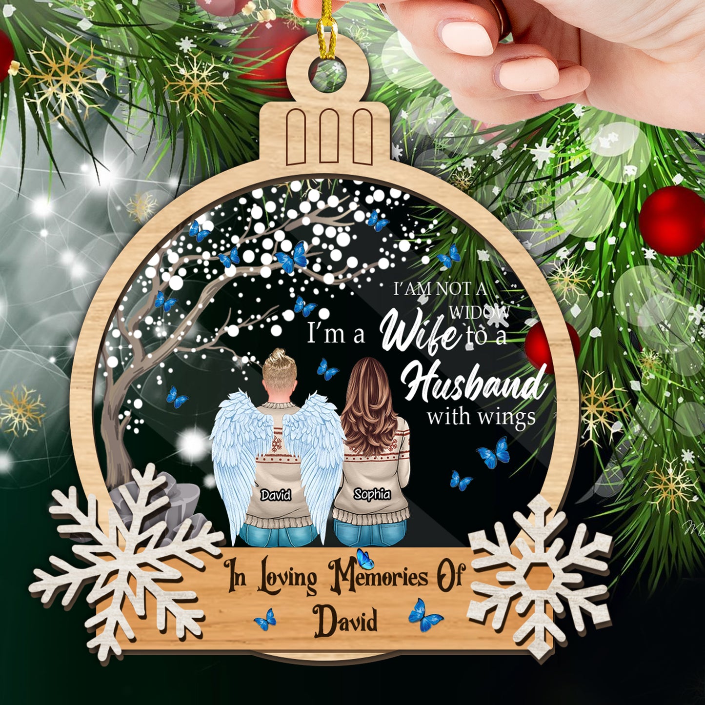 I Am Not A Widow I Am A Wife To A Husband With Wings Memorial Gift Christmas Ornament - Custom Shape Wood and Acrylic Ornament