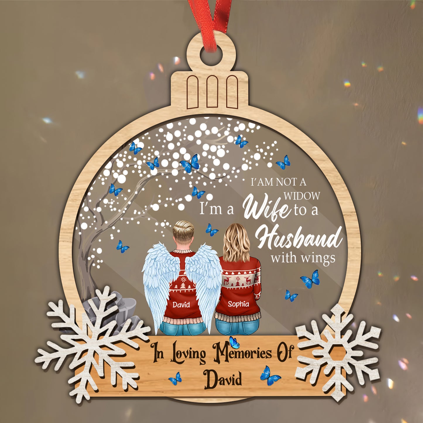 I Am Not A Widow I Am A Wife To A Husband With Wings Memorial Gift Christmas Ornament - Custom Shape Wood and Acrylic Ornament